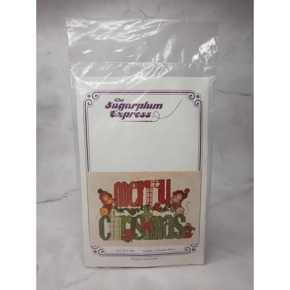 Vintage The Sugarplum Express Waste Canvas Cross Stitch Kit Merry Christmas Mice